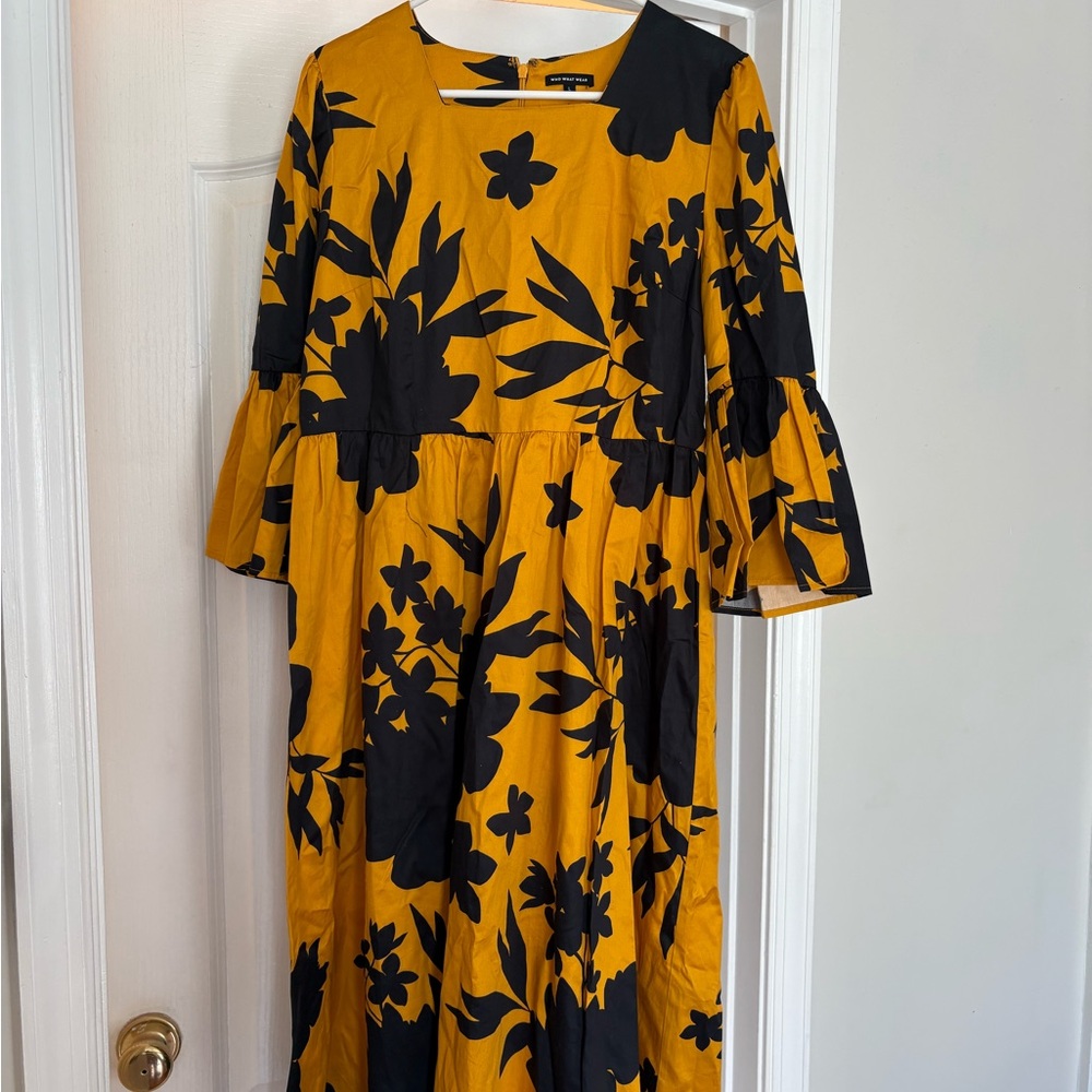 Who What Wear Mustard and Black Floral Dress